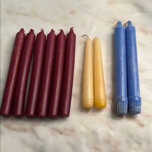 10 Elegant Taper Candle Set - Cranberry Red, Cream/Yellow, and Blue